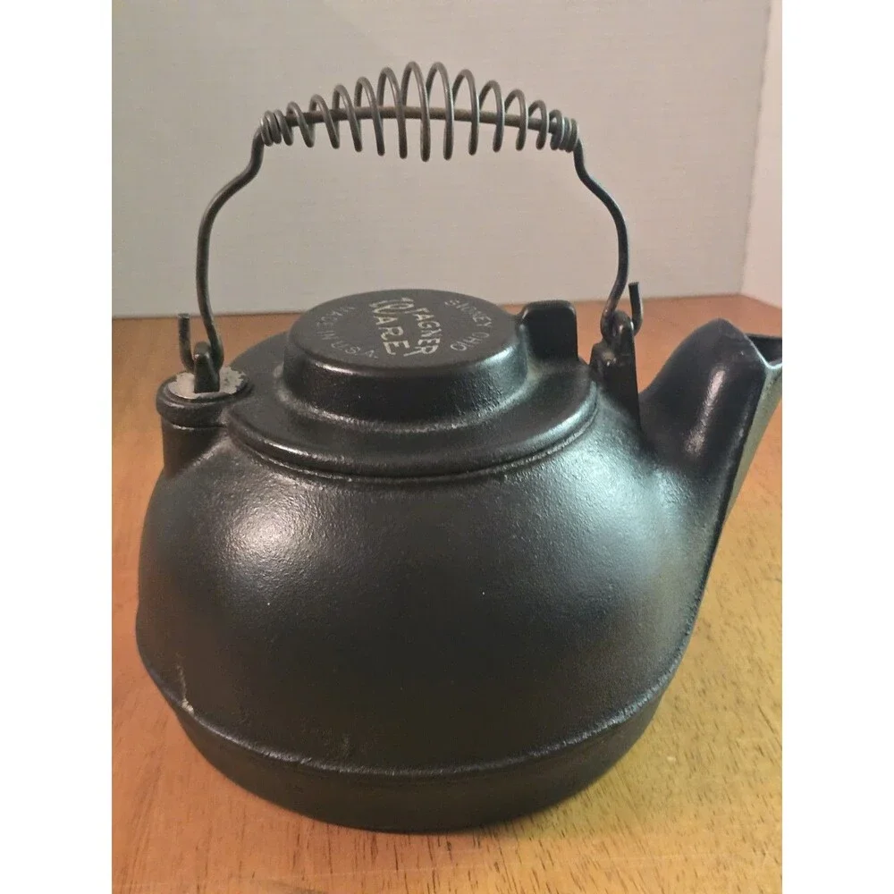 Vintage Wagner Ware Sidney O Cast Iron Tea Kettle Swivel Lid Coil Handle Clean